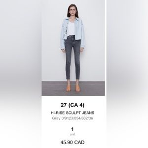 Zara high rise sculpt grey skinny jeans